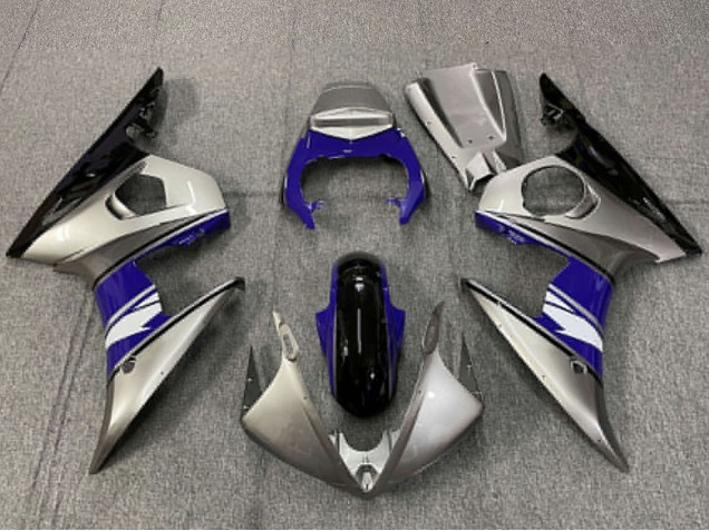 2003-2004 Yamaha R6 Motorcycle Fairings - Silver Blue Glossy Black