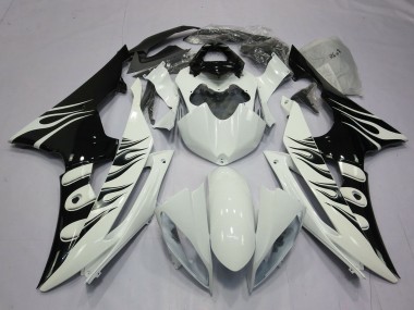 2008-2016 Yamaha R6 Motorcycle Fairings - White Glossy Black Flame