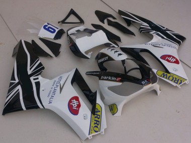2006-2008 Triumph Daytona 675 Motorcycle Fairings - White Glossy Black with Flag