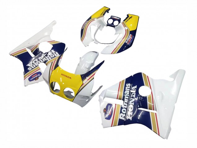 1987-1989 Honda CBR400RR NC23 Motorcycle Fairings - White Yellow Blue Rothmans