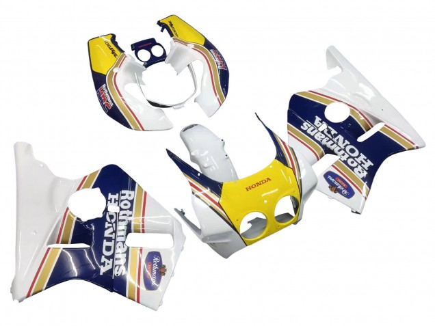 1987-1989 Honda CBR400RR NC23 Motorcycle Fairings - White Yellow Blue Rothmans