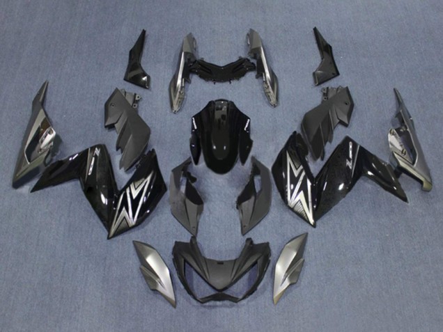 2015-2016 Kawasaki Z250/Z300 Motorcycle Fairings - Glossy Black Silver