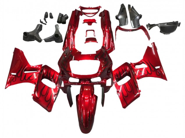 1998-2003 Kawasaki ZZR600 Motorcycle Fairings - Red with Black Flame