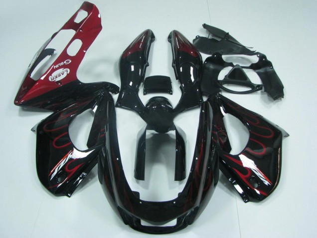 1997-2007 Yamaha YZF 1000R Thunderace Motorcycle Fairings - Black with Red Flame