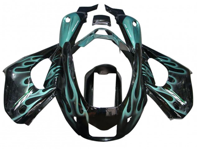 1997-2007 Yamaha YZF 1000R Thunderace Motorcycle Fairings - Glossy Black with Blue Flame