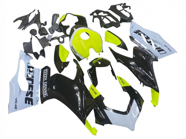 2020-2024 Ducati Panigale V2 Motorcycle Fairings - White Lime Green Glossy Black Stein Dinse VR 46