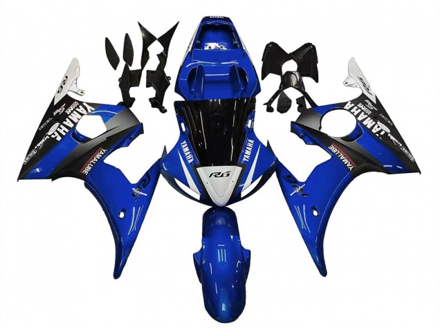 2003-2004 Yamaha YZF R6 Motorcycle Fairings - Blue White Glossy Black Yamalube