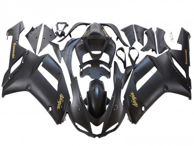 2007-2008 Kawasaki ZX6R Motorcycle Fairings - Matte Black with Yellow Logo Ninja