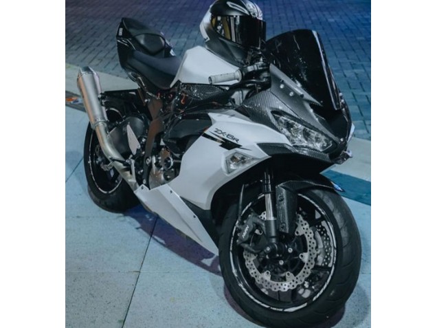 2019-2022 Kawasaki ZX6R Motorcycle Fairings - White Black Carbon Fiber