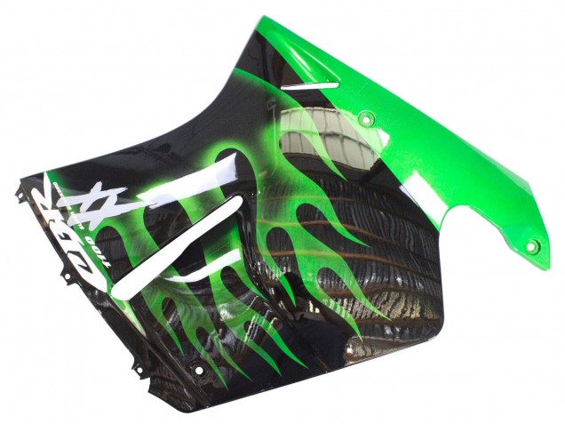 1996-2007 Honda CBR1100XX Blackbird Motorcycle Fairing - Glossy Black Green Flame