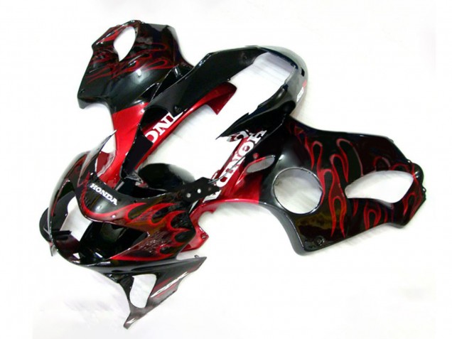 1999-2000 Honda CBR600 F4 Motorcycle Fairings - Glossy Black Red Flame