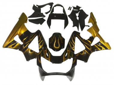 2000-2001 Honda CBR900RR 929 Motorcycle Fairings - Glossy Black Gold Flame