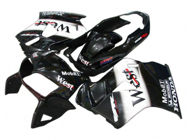 1998-2001 Honda VFR 800 Motorcycle Fairings - Glossy Black White West HRC