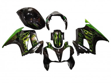 2002-2013 Honda VFR 800 Motorcycle Fairings - Glossy Black Green Flame