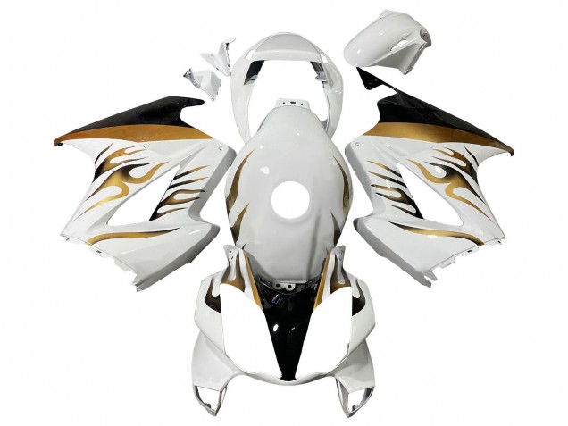 2002-2013 Honda VFR 800 Motorcycle Fairings - White Gold Flame