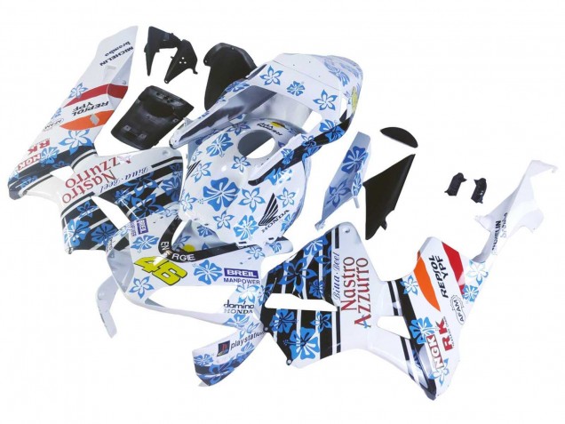 2003-2004 Honda CBR600RR Motorcycle Fairings - White Blue Red Nastro Azzurro 46