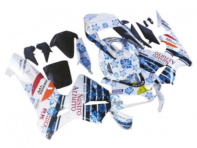 2003-2004 Honda CBR600RR Motorcycle Fairings - White Blue Red Nastro Azzurro 46