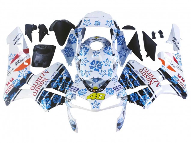 2003-2004 Honda CBR600RR Motorcycle Fairings - White Blue Red Nastro Azzurro 46