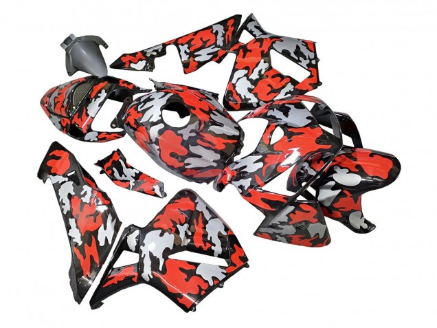 2005-2006 Honda CBR600RR Motorcycle Fairings - Black with Red Grey Camouflage