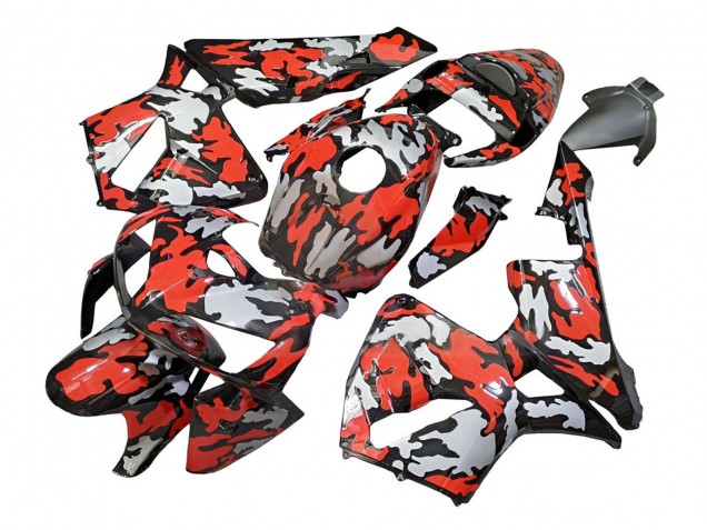 2005-2006 Honda CBR600RR Motorcycle Fairings - Black with Red Grey Camouflage