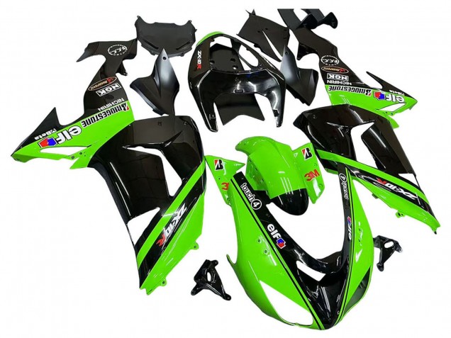2006-2007 Kawasaki ZX10R Motorcycle Fairings - Green Black Elf Touch4 3M