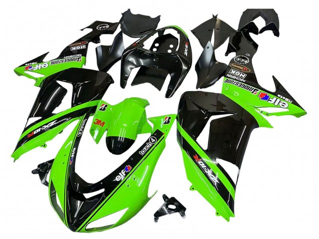 2006-2007 Kawasaki ZX10R Motorcycle Fairings - Green Black Elf Touch4 3M