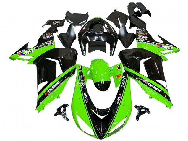 2006-2007 Kawasaki ZX10R Motorcycle Fairings - Green Black Elf Touch4 3M