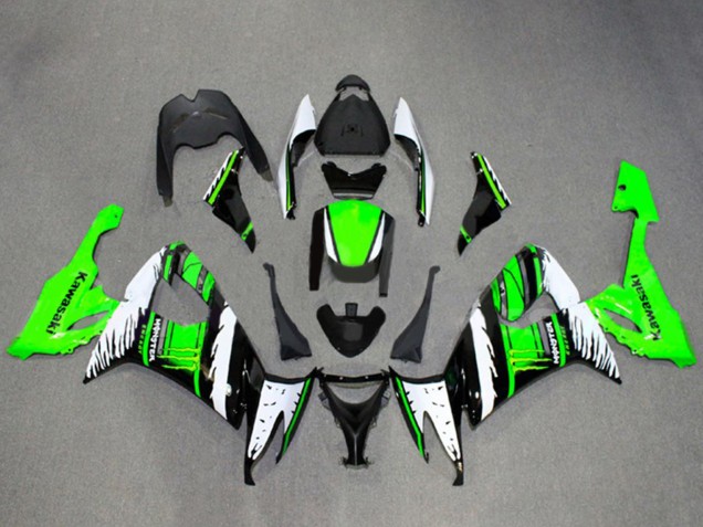 2008-2010 Kawasaki ZX10R Motorcycle Fairings - White Green Glossy Black Flame