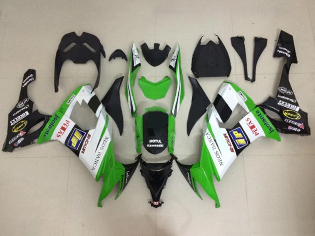 2008-2010 Kawasaki ZX10R Motorcycle Fairings - White Green Glossy Black Motul Neos Banca Petas