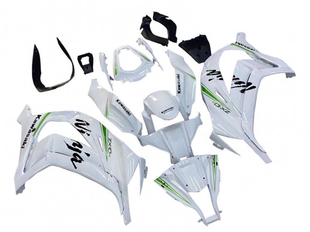 2011-2015 Kawasaki ZX10R Motorcycle Fairings - White Green Stripe Black Ninja