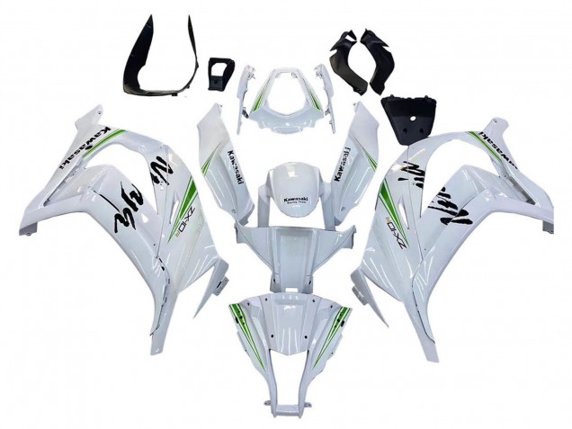 2011-2015 Kawasaki ZX10R Motorcycle Fairings - White Green Stripe Black Ninja