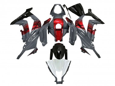 2011-2015 Kawasaki ZX10R Motorcycle Fairings - Grey RED Glossy Black