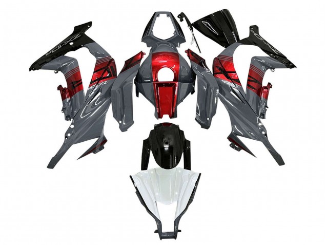 2011-2015 Kawasaki ZX10R Motorcycle Fairings - Grey RED Glossy Black