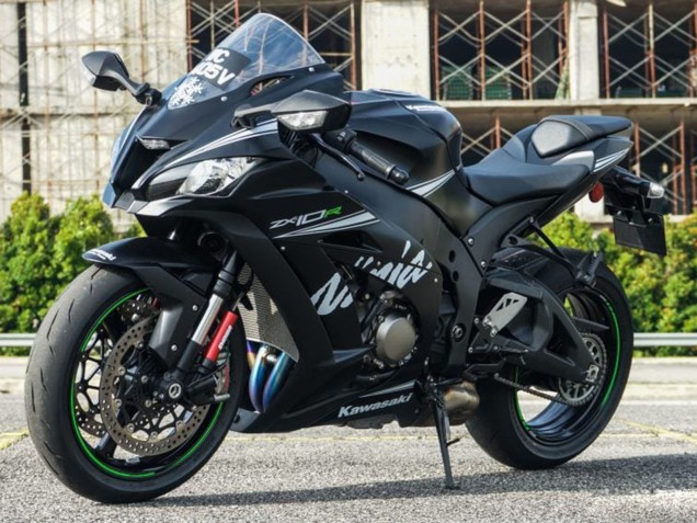 2011-2015 Kawasaki ZX10R Motorcycle Fairings - Matte Black White Green Snow Decal