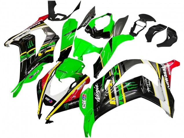 2016-2020 Kawasaki ZX10R Motorcycle Fairings - Green Yellow Red Black Elf Monster