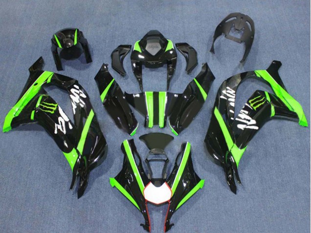 2016-2020 Kawasaki ZX10R Motorcycle Fairings - Glossy Black Green Monster