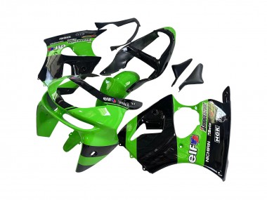 1998-1999 Kawasaki ZX6R Motorcycle Fairings - Green Glossy Black Elf Bridgestone