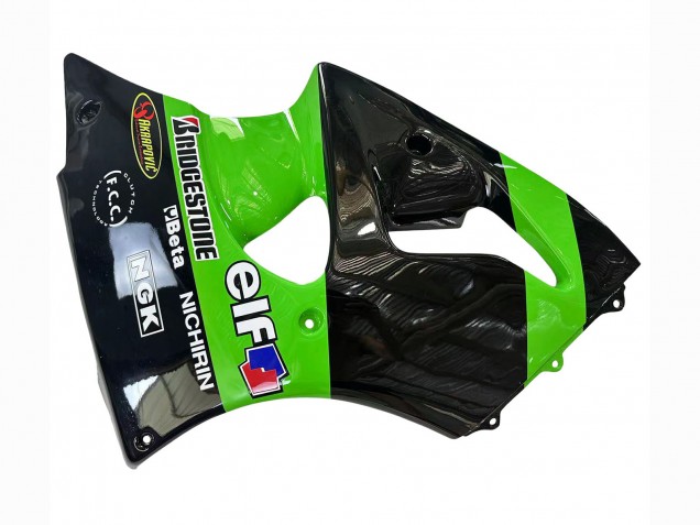 1998-1999 Kawasaki ZX6R Motorcycle Fairings - Green Glossy Black Elf Bridgestone