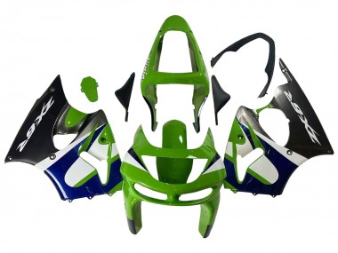 1998-1999 Kawasaki ZX6R Motorcycle Fairings - Green White Blue Silver Glossy Black