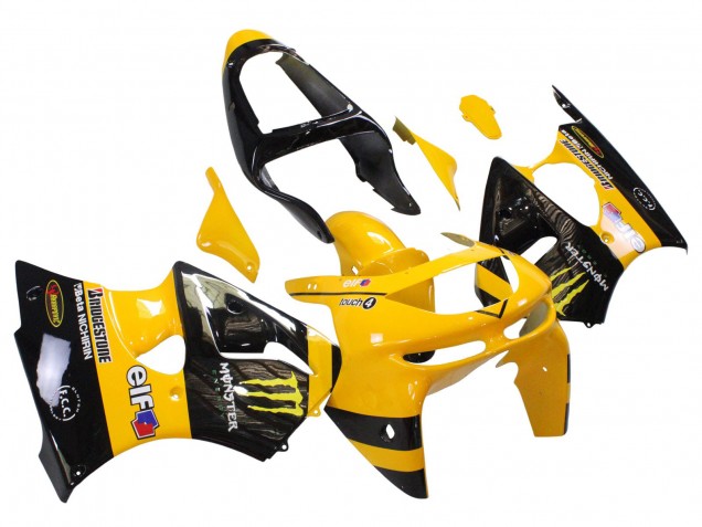 1998-1999 Kawasaki ZX6R Motorcycle Fairings - Yellow Black Monster Elf Bridgestone