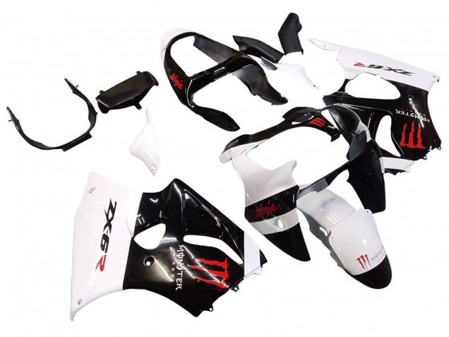 2000-2002 Kawasaki ZX6R Motorcycle Fairings - White Black Red Monster
