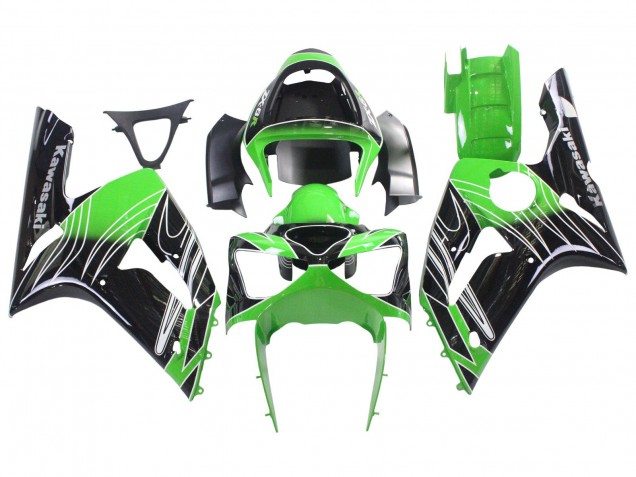 2003-2004 Kawasaki ZX6R Motorcycle Fairings - Green White Black