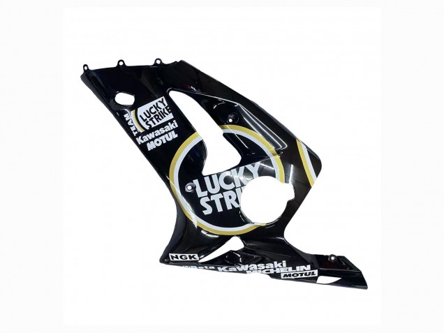 2003-2004 Kawasaki ZX6R Motorcycle Fairings - Glossy Black White Motul Lucky Strike
