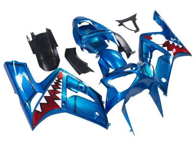 2003-2004 Kawasaki ZX6R Motorcycle Fairings - Blue White Red Shark