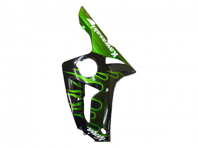 2003-2004 Kawasaki ZX6R Motorcycle Fairings - Glossy Black Green Flame