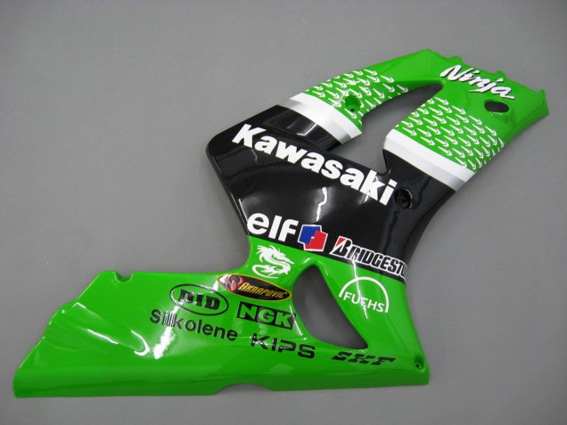2003-2004 Kawasaki ZX6R Motorcycle Fairings - Green White Black Elf Bridgestone