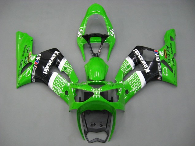 2003-2004 Kawasaki ZX6R Motorcycle Fairings - Green White Black Elf Bridgestone