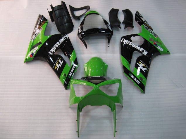 2003-2004 Kawasaki ZX6R Motorcycle Fairings - Green Black Elf Bridgestone
