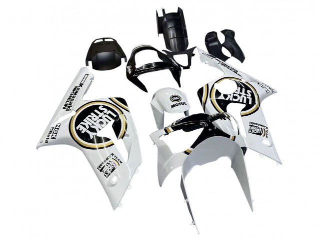 2003-2004 Kawasaki ZX6R Motorcycle Fairings - White Black Motul Lucky Strike