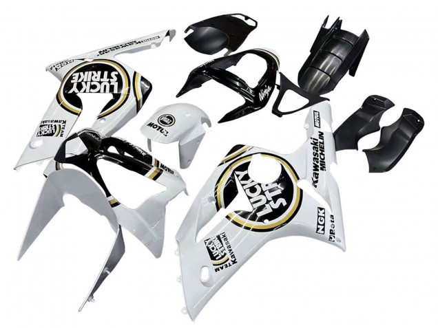 2003-2004 Kawasaki ZX6R Motorcycle Fairings - White Black Motul Lucky Strike